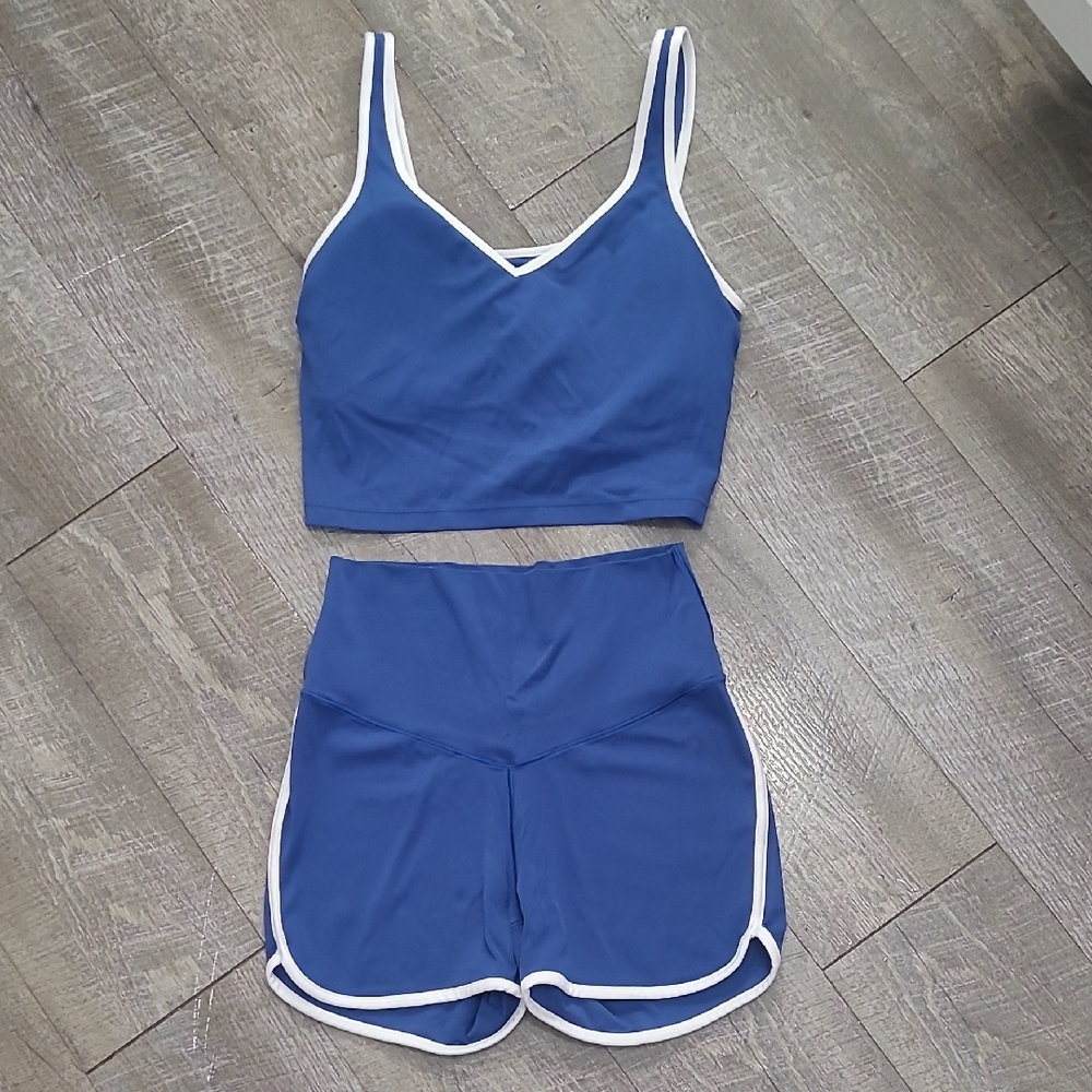 Aerie Blue Athletic Set with White Accents